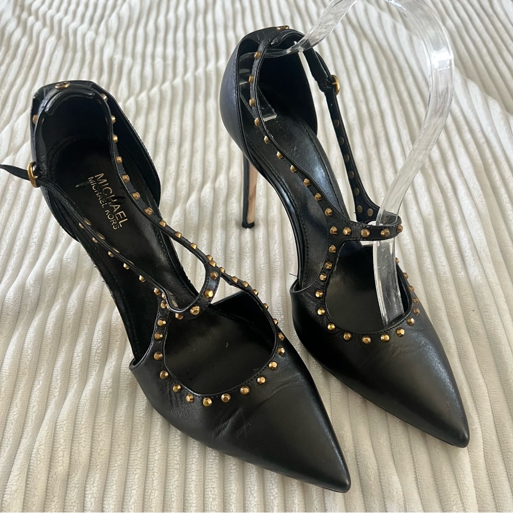 Michael Kors Black and Gold Studded Heels